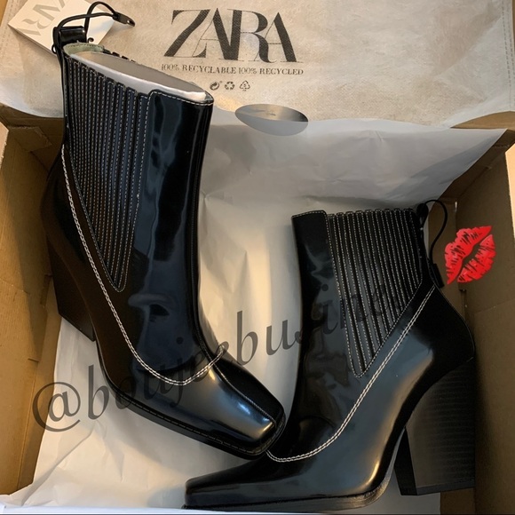 ZARA BNWT Heeled Ankle Boots with Topstitching - Picture 3 of 8